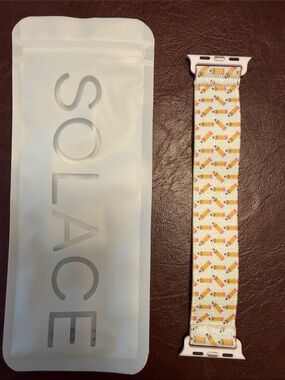 Solace: Pencil Pattern Elastic Apple Watch Loop - White with Pink & Yellow